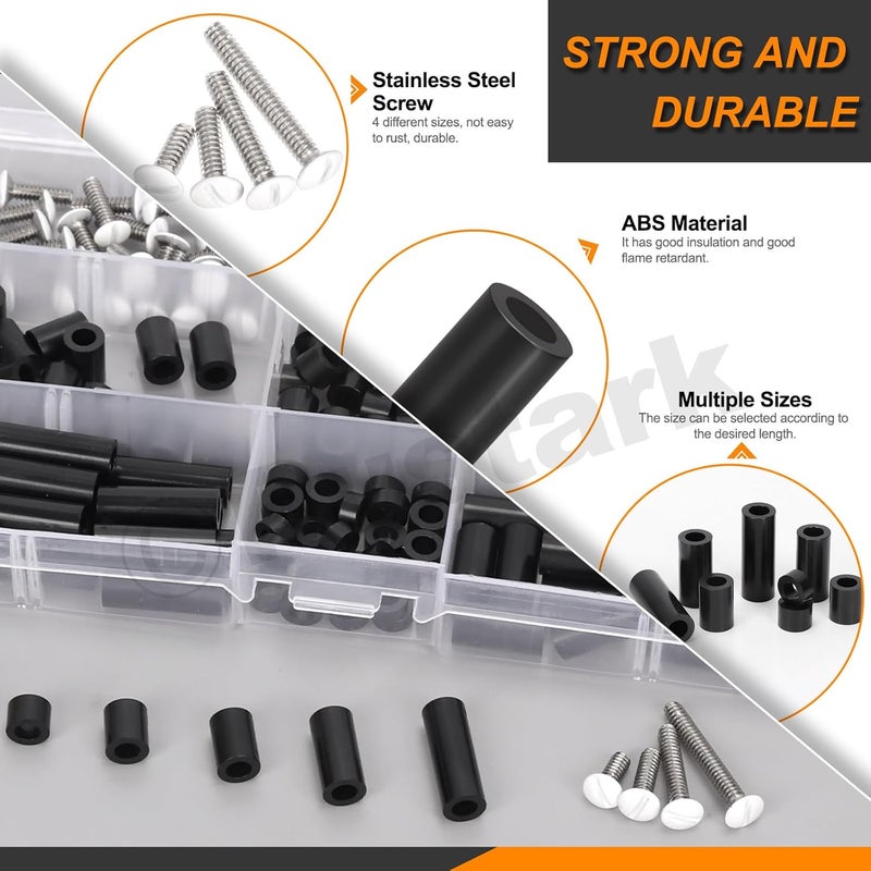 Rustark 245Pcs 6-32 White Wall Plate Screws Assortment Kit with Outlet Screws Spacers White Machine Screws Long Electrical Outlet Screws Light Plate Screws for Industrial Electricity - Image 4